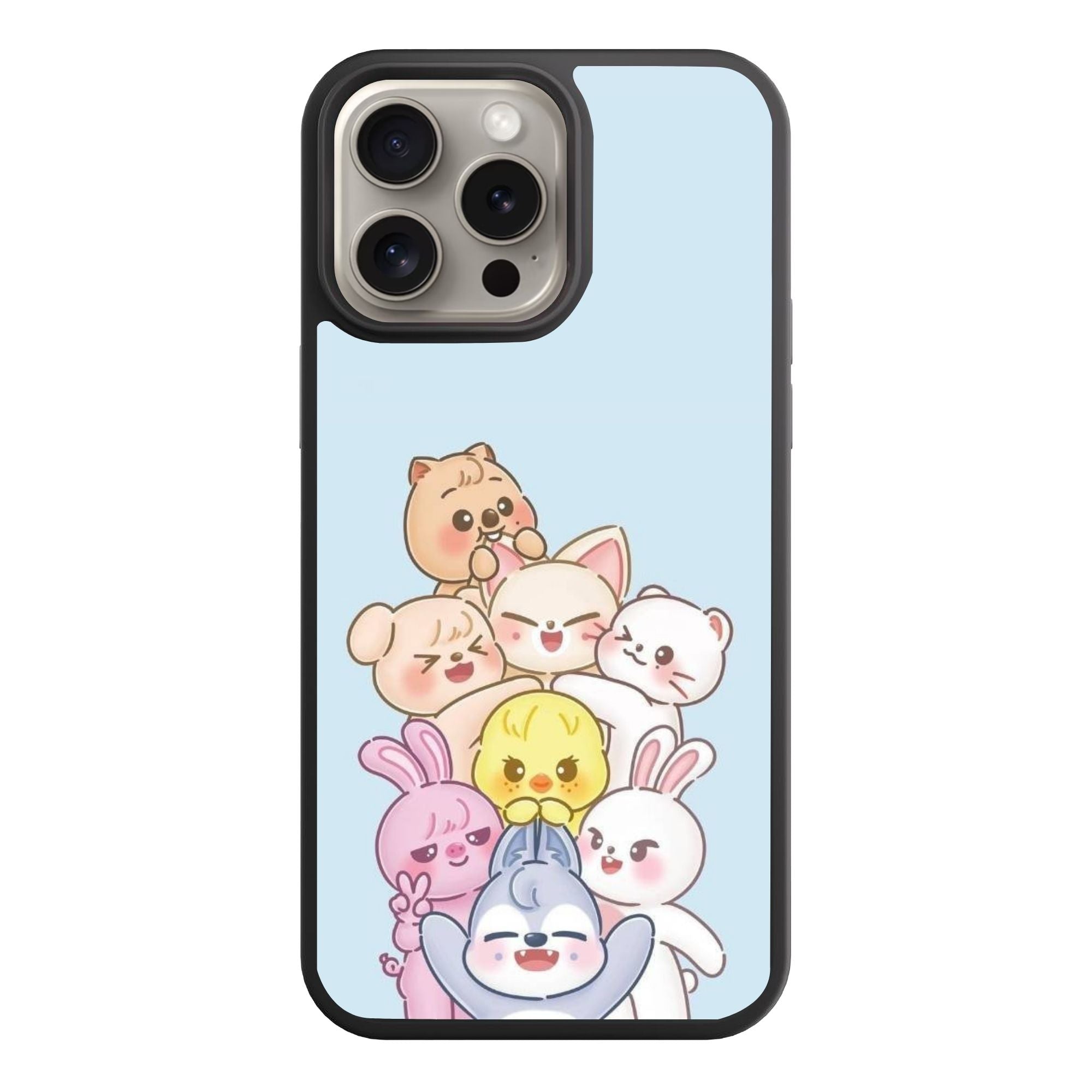 Stray Kids Phone Case For iPhone Samsung Galaxy Pixel - SKZOO Chibi Animal Tower On Light Blue Background