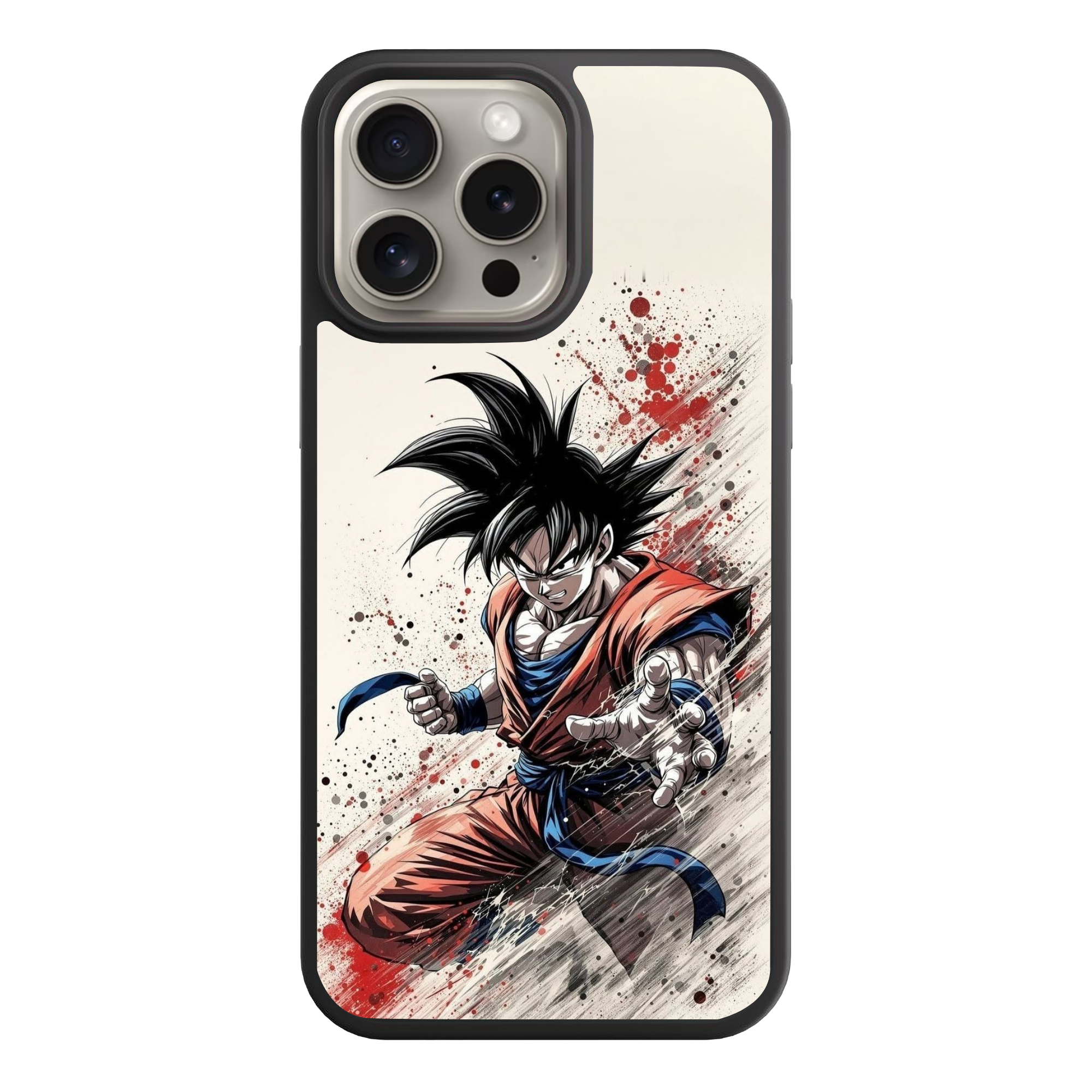 Dragon Ball Goku Phone Case For iPhone Samsung Galaxy Pixel - Son Goku Action Art With Red And Grey Ink Splatter On Off White Background