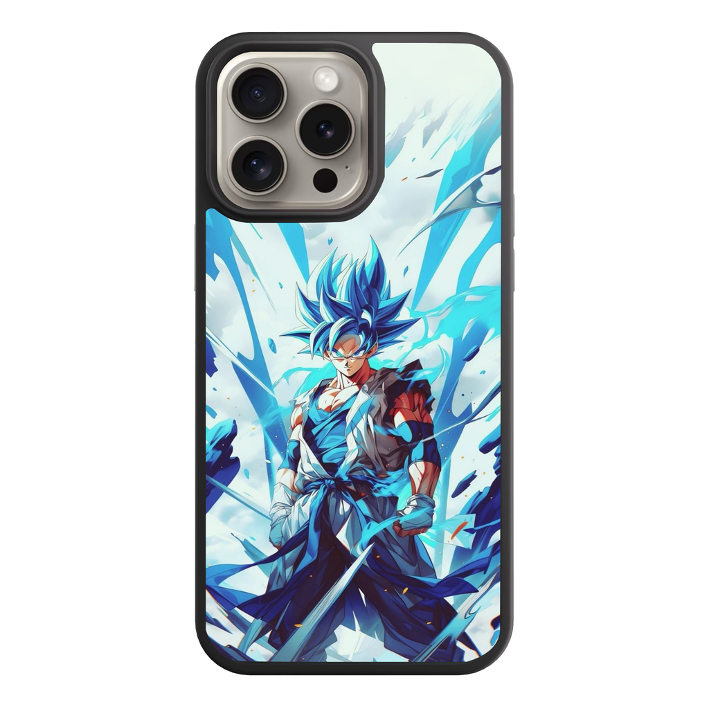 Dragon Ball Goku Phone Case For iPhone Samsung Galaxy Pixel - Super Saiyan Blue Son Goku Action Art With Swirling Blue Energy Waves On Bright Sky Background