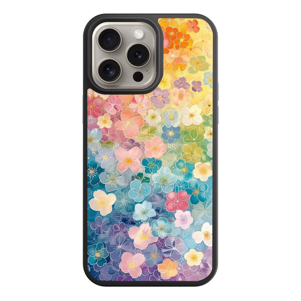 Floral Pattern Phone Case For iPhone Samsung Galaxy Pixel - Vibrant Rainbow Floral Pattern On Color Gradient Background