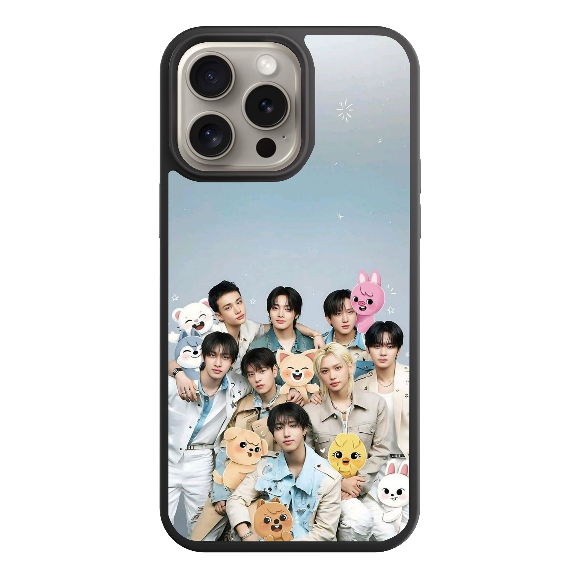 Stray Kids Phone Case For iPhone Samsung Galaxy Pixel - Stray Kids With SKZOO Characters On Muted Blue Background