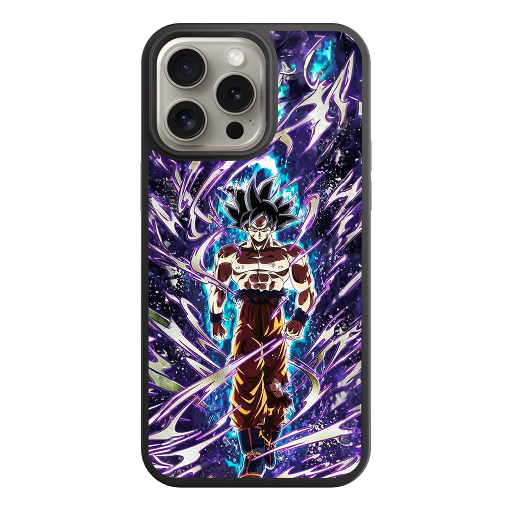 Dragon Ball Goku Phone Case For iPhone Samsung Galaxy Pixel - Ultra Instinct Sign Son Goku Action Art With Purple Energy Aura And Blue Light Pillar On Starry Dark Background