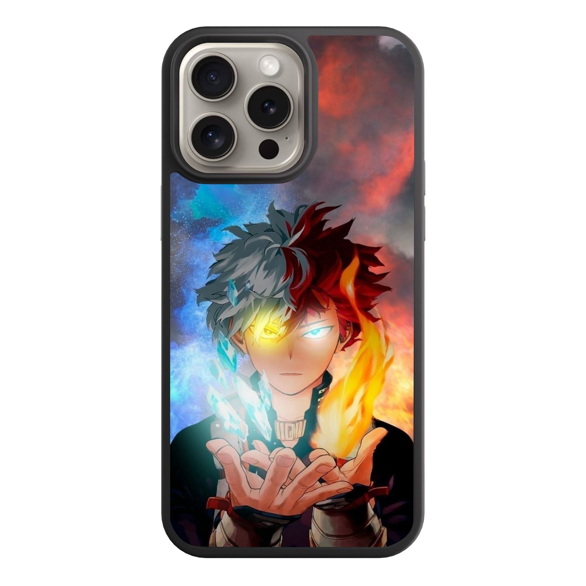 My Hero Academia Shoto Phone Case For iPhone Samsung Galaxy Pixel - Shoto Todoroki Wielding Ice And Fire On A Split Colored Background