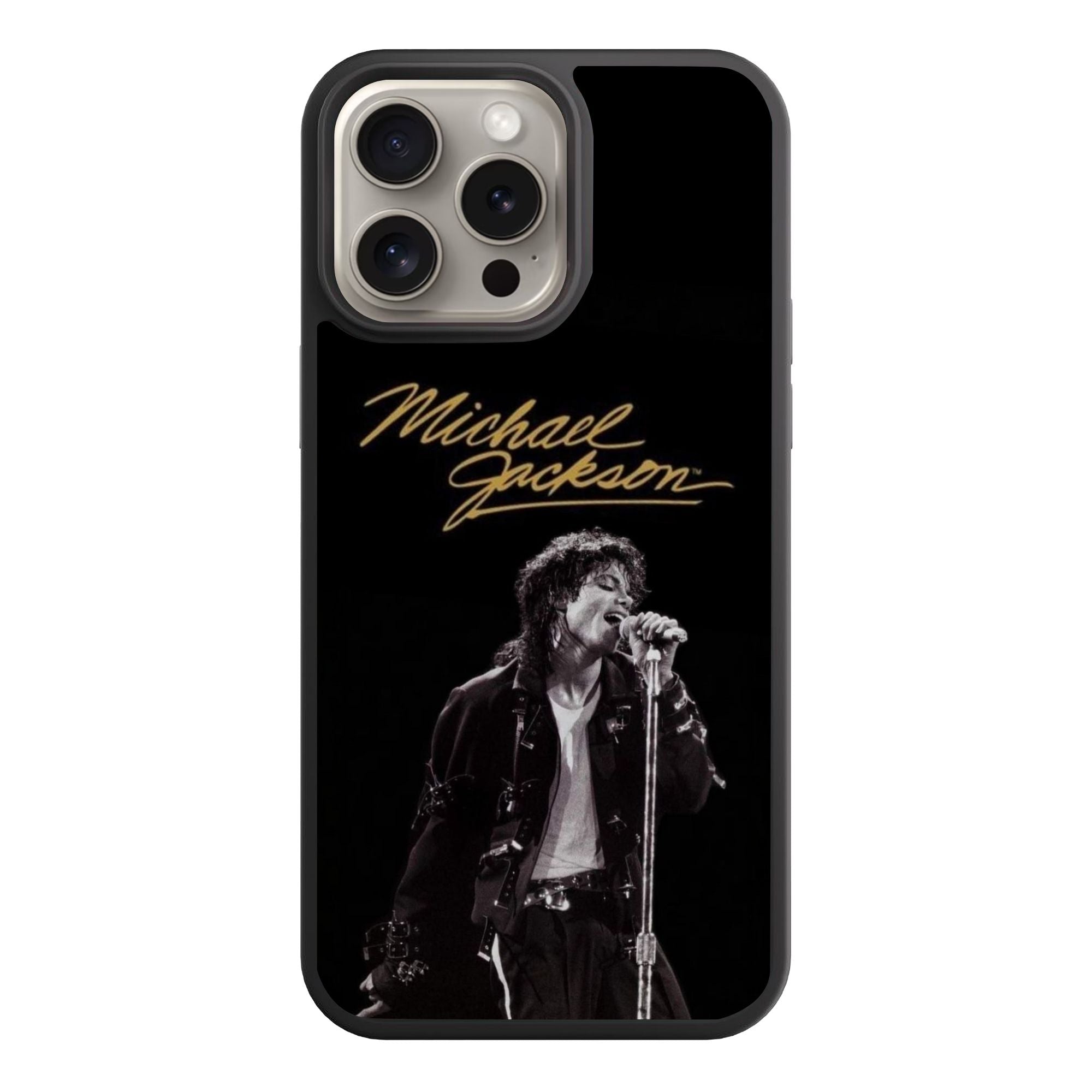 Michael Jackson Phone Case For iPhone Samsung Galaxy Pixel - Michael Jackson Gold Signature And Bad Era Concert Portrait In Black Background