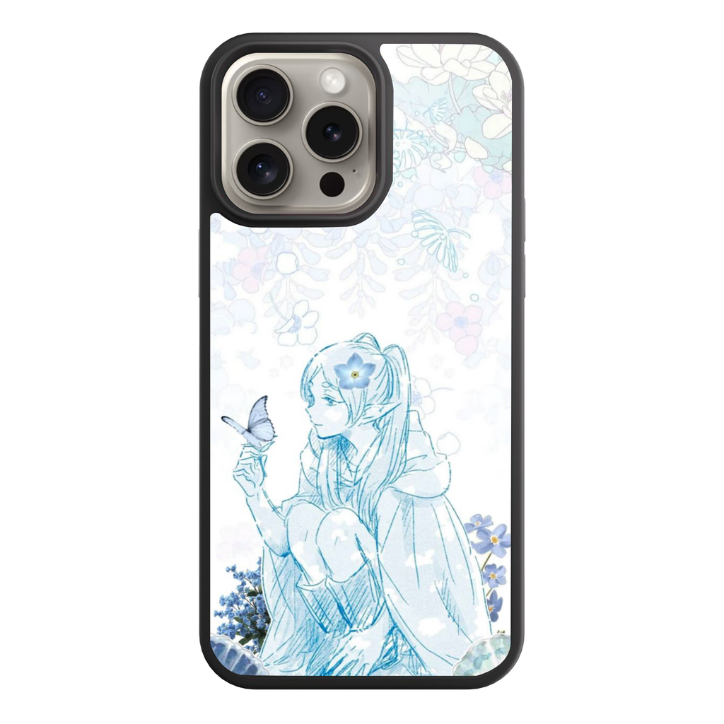 Frieren Beyond Journeys End Frieren Phone Case For iPhone Samsung Galaxy Pixel - Frieren In Blue Line Art Style With Subtle Florals