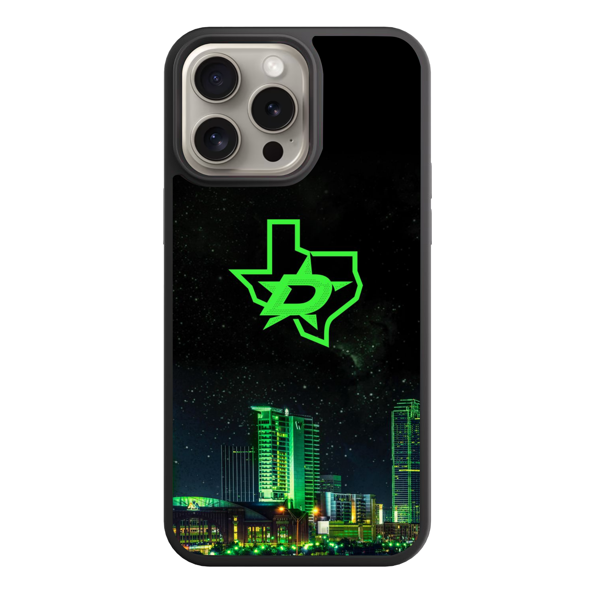NHL Dallas Stars Phone Case For iPhone Samsung Galaxy Pixel - Dallas Stars Blackout Logo On Starry Night And Skyline Background
