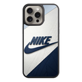 Nike Phone Case For iPhone Samsung Galaxy Pixel - Nike Logo On Textured Navy Blue And Gold Geometric Background