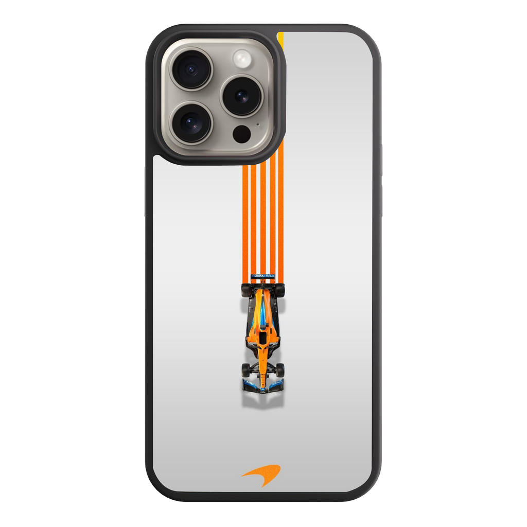 F1 Formula 1 McLaren Phone Case For iPhone Samsung Galaxy Pixel - MCL35M Top Down Illustration On White Triple Stripe Background