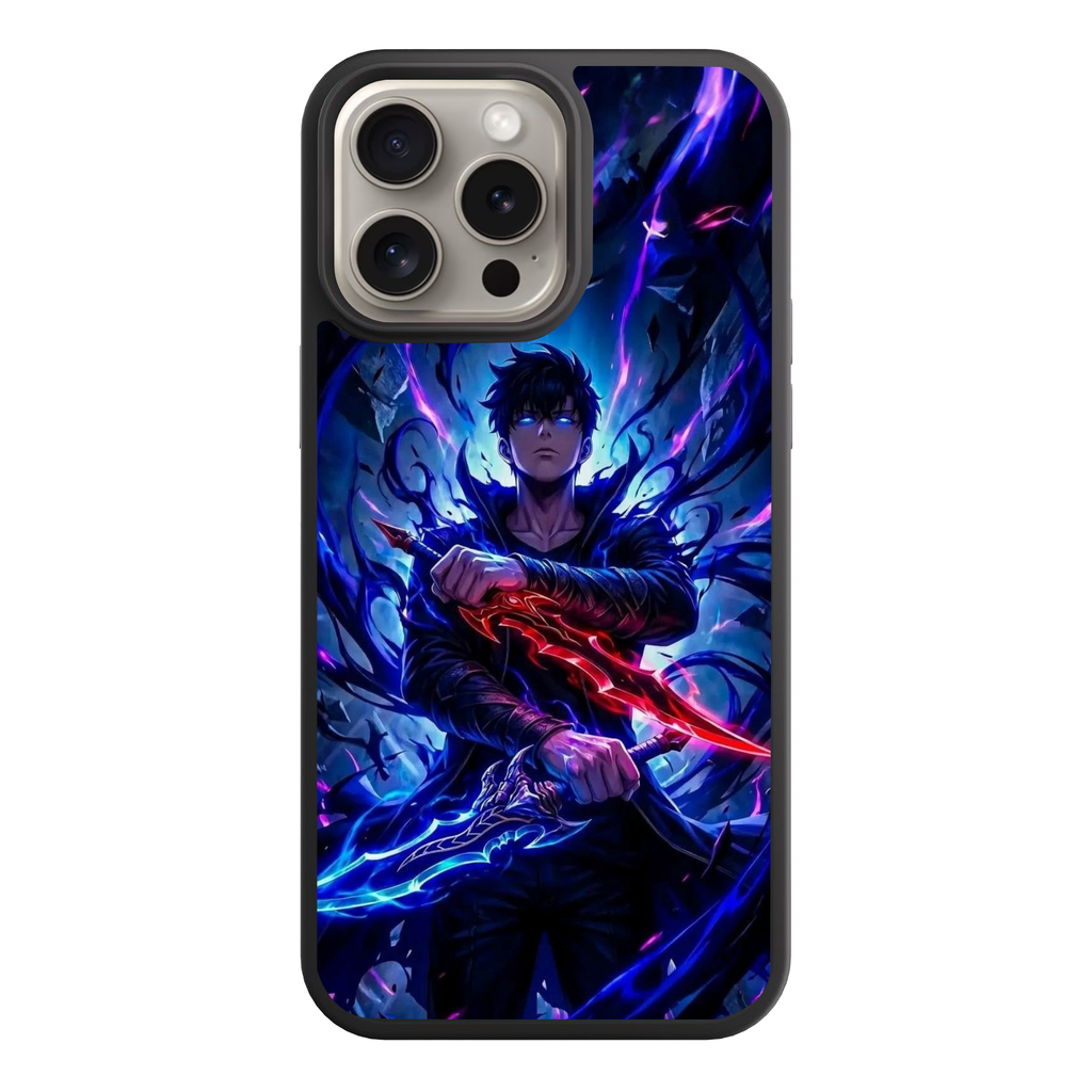 Solo Leveling Sung Jin woo Phone Case For iPhone Samsung Galaxy Pixel - Sung Jin woo Holding Red and Blue Daggers On Black Background