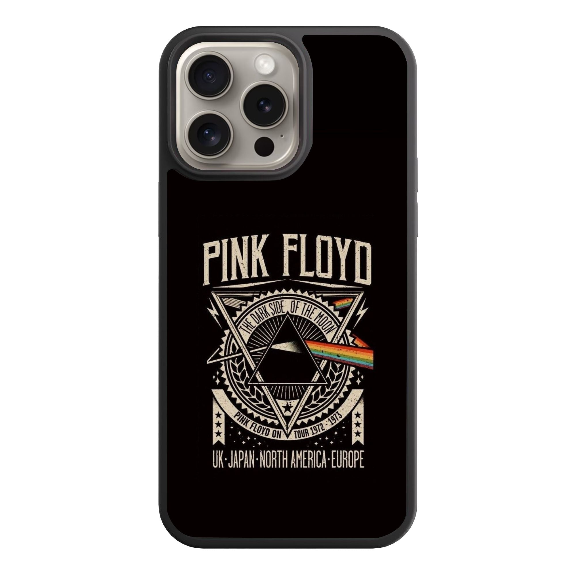Pink Floyd Phone Case For iPhone Samsung Galaxy Pixel - Pink Floyd The Dark Side Of The Moon Tour Graphic Poster In Black Background