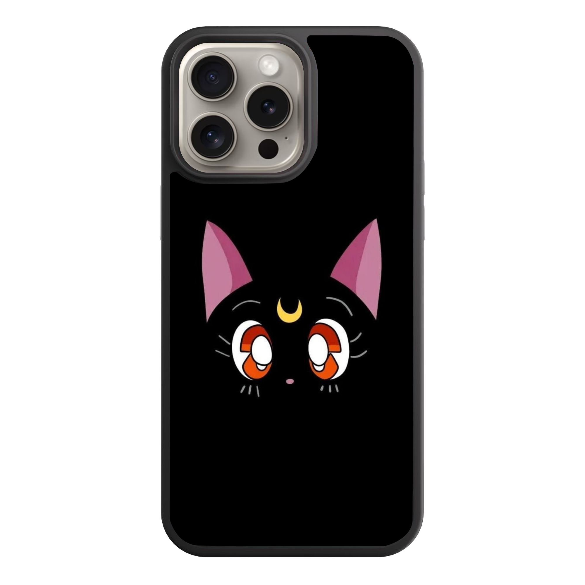 Sailor Moon Phone Case For iPhone Samsung Galaxy Pixel - Luna Cat Minimalist Face Graphic On Black Background