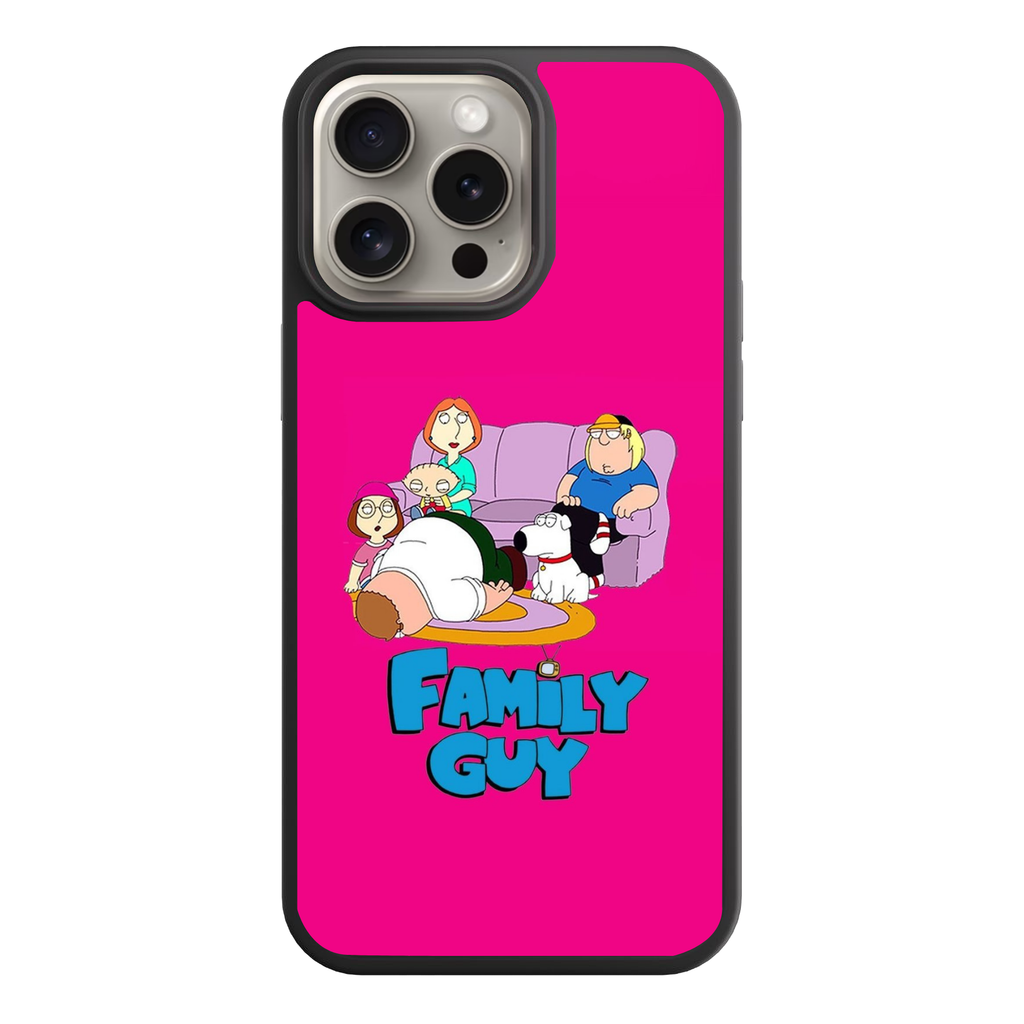 Family Guy Phone Case For iPhone Samsung Galaxy Pixel - The Griffin Family With Fallen Peter And Logo On Pink Background