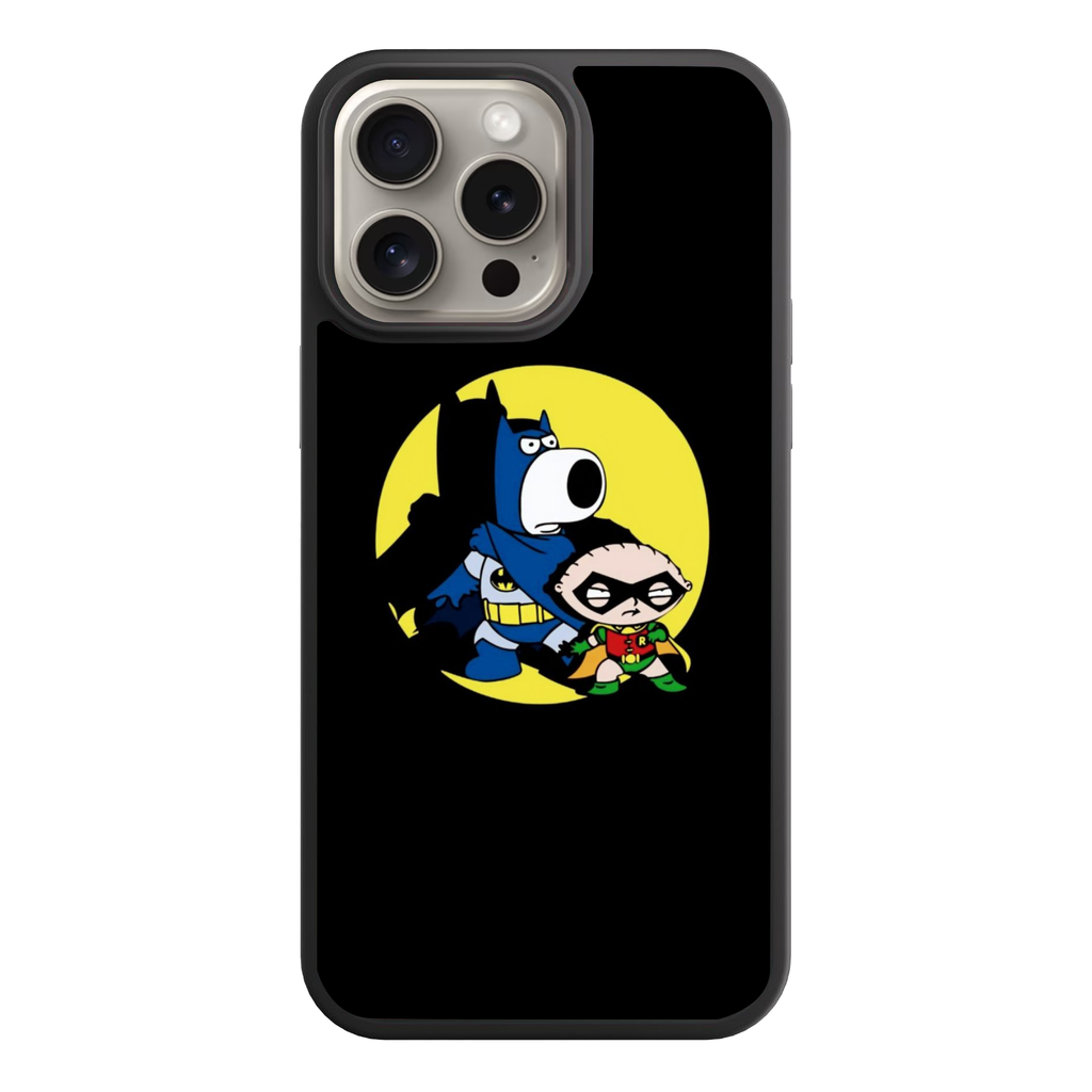 Family Guy Phone Case For iPhone Samsung Galaxy Pixel - Brian And Stewie Griffin As Batman And Robin On Black Background