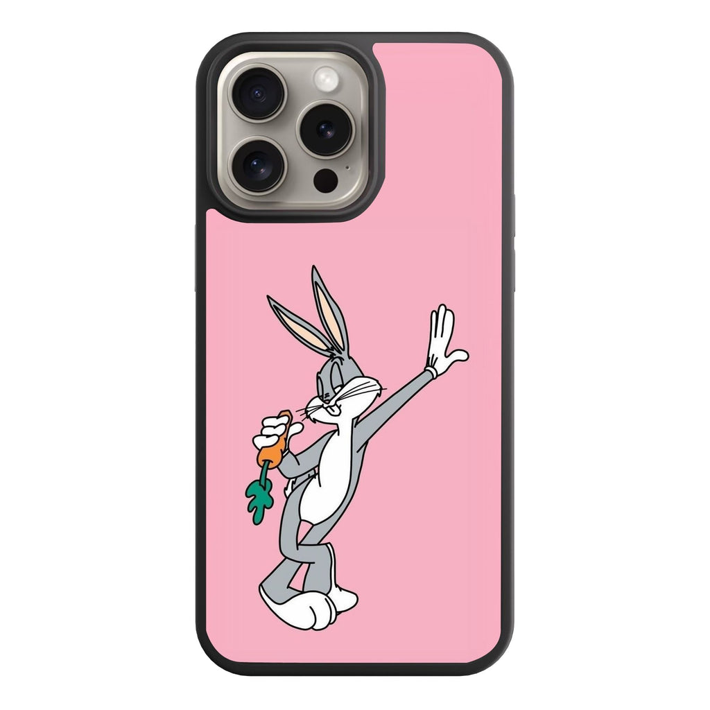 Looney Tunes Bugs Bunny Phone Case For iPhone Samsung Galaxy Pixel - Bugs Bunny Leaning With Carrot On Pink Background