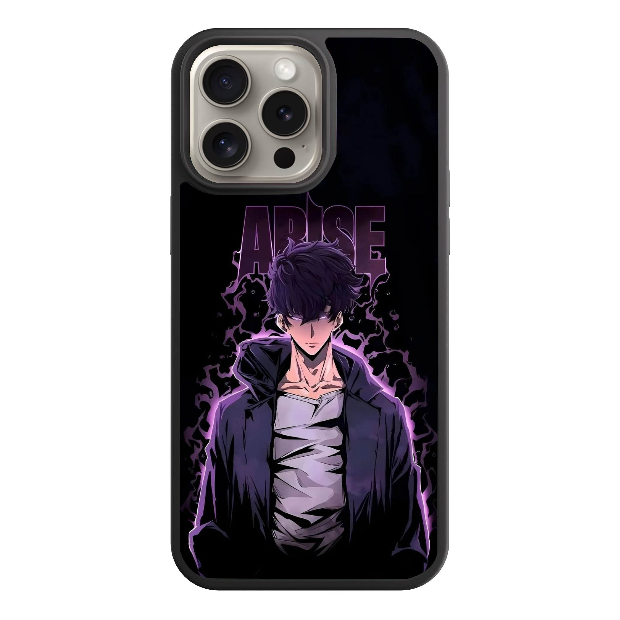 Solo Leveling Sung Jin woo Phone Case For iPhone Samsung Galaxy Pixel - Sung Jin woo With Purple Aura And Arise Text On Black Background