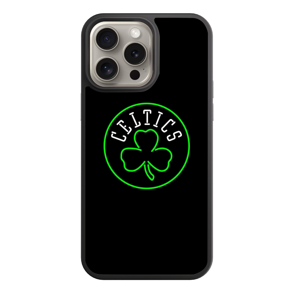 NBA Boston Celtics Phone Case For iPhone Samsung Galaxy Pixel - Boston Celtics Neon Shamrock On Black Background