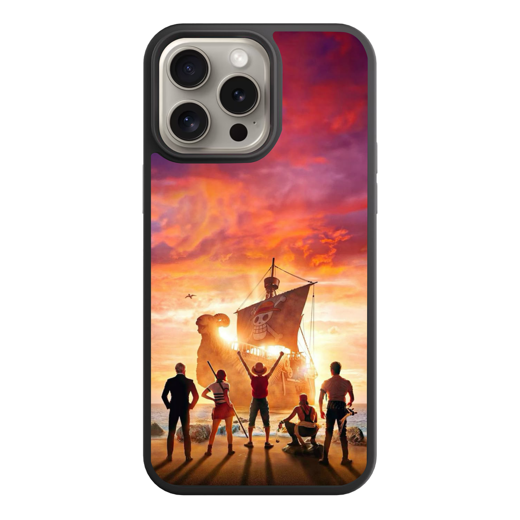 One Piece Live Action Phone Case For iPhone Samsung Galaxy Pixel - One Piece Straw Hat Pirates Full Crew Sunset Beach Poster