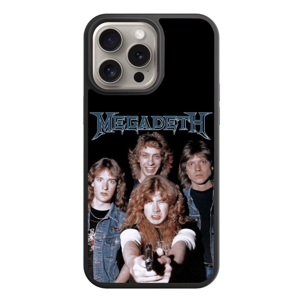 Megadeth Phone Case For iPhone Samsung Galaxy Pixel - Megadeth Band Members And Logo On Black Background Wallpaper