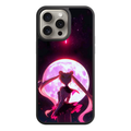 Sailor Moon Phone Case For iPhone Samsung Galaxy Pixel - Sailor Moon Silhouette With Shooting Star And Glowing Pink Moon Background