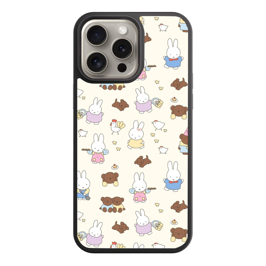 Miffy Phone Case For iPhone Samsung Galaxy Pixel - Miffy And Friends Doodle Pattern In Beige Background