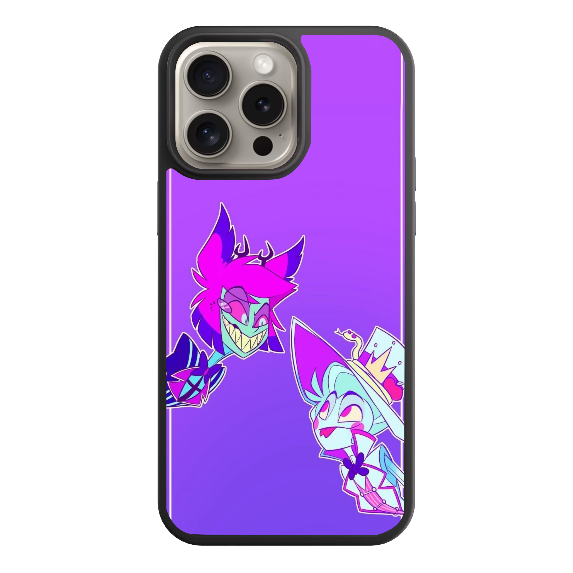 Hazbin Hotel Phone Case For iPhone Samsung Galaxy Pixel - Alastor And Lucifer Morningstar Chibi Illustration On Purple Background