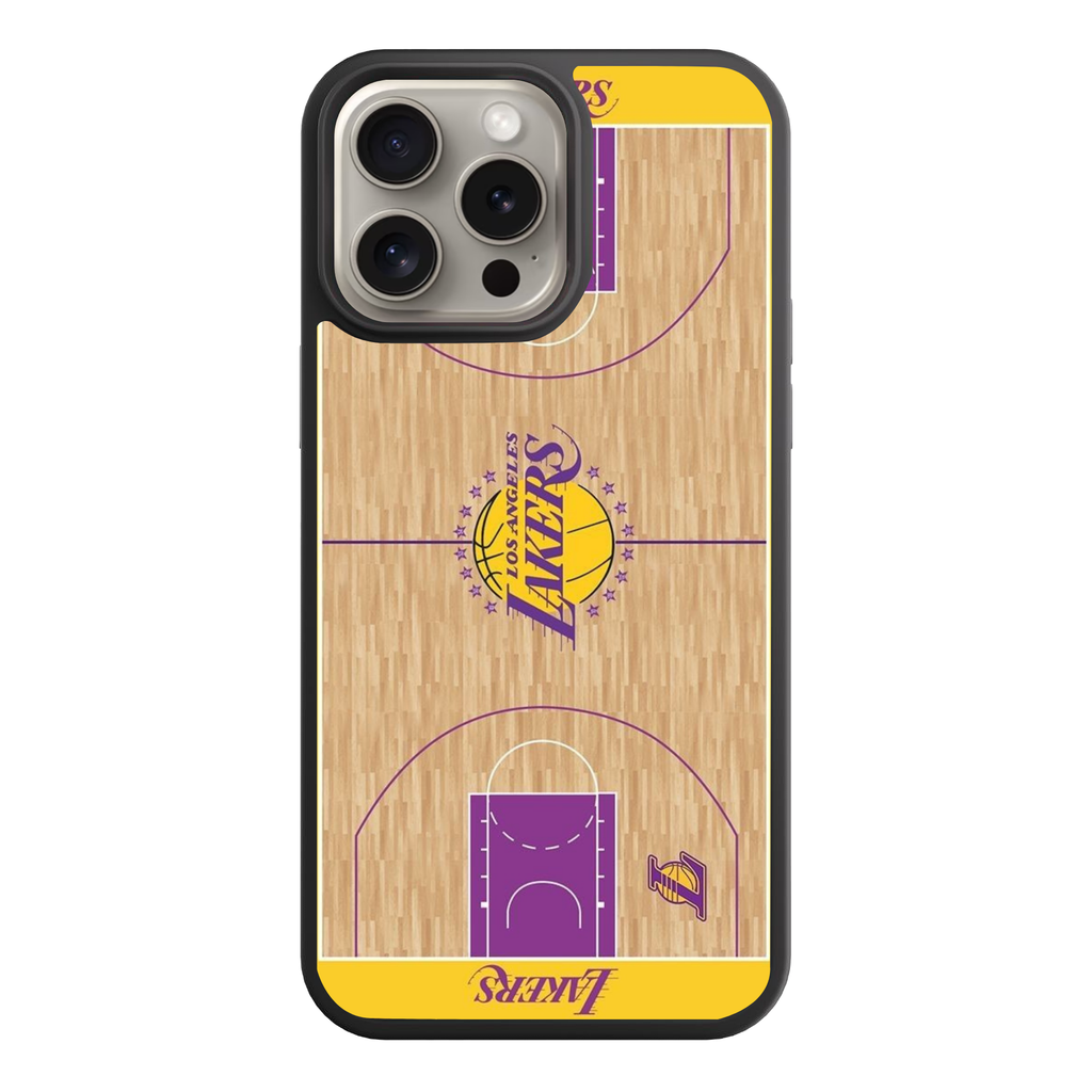 NBA Los Angeles Lakers Phone Case For iPhone Samsung Galaxy Pixel - Los Angeles Lakers Logo On Basketball Court Background
