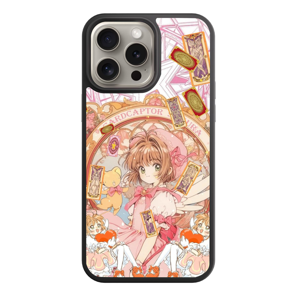 Cardcaptor Sakura Phone Case For iPhone Samsung Galaxy Pixel - Sakura Kinomoto Surrounded By Floating Clow Cards On An Ornate Floral Background