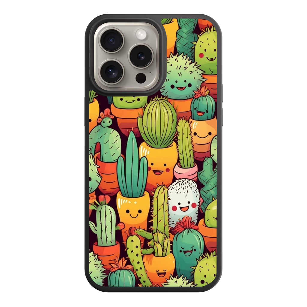 Floral Pattern Phone Case For iPhone Samsung Galaxy Pixel - Cute Smiling Cactus Doodle Character Pattern
