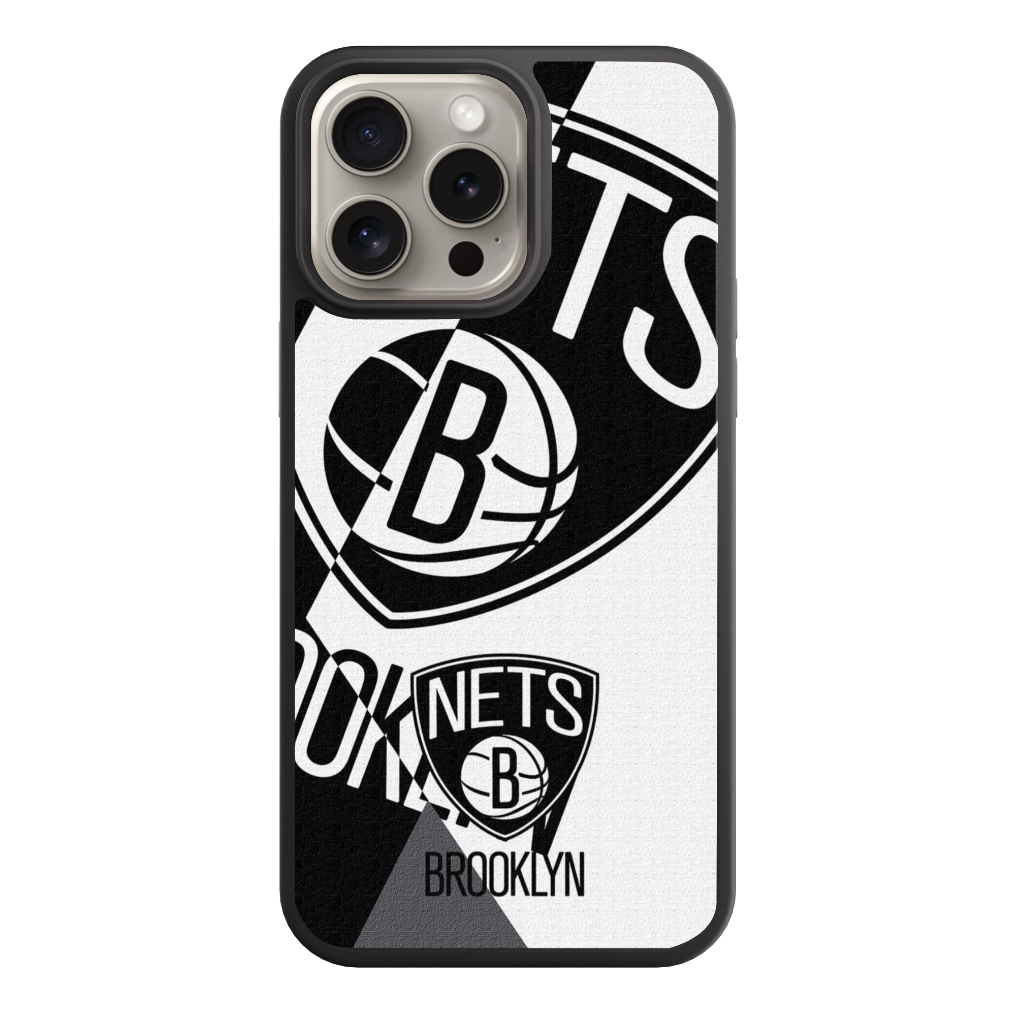 NBA Brooklyn Nets Phone Case For iPhone Samsung Galaxy Pixel - Brooklyn Nets Double Shields On Black And White Textured Background