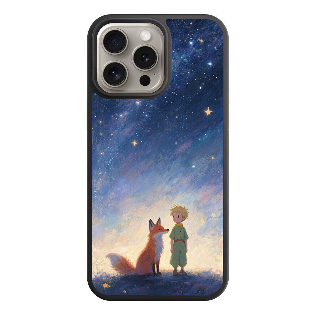 The Little Prince Phone Case For iPhone Samsung Galaxy Pixel - The Little Prince Standing With Fox Under Swirling Starry Sky Background
