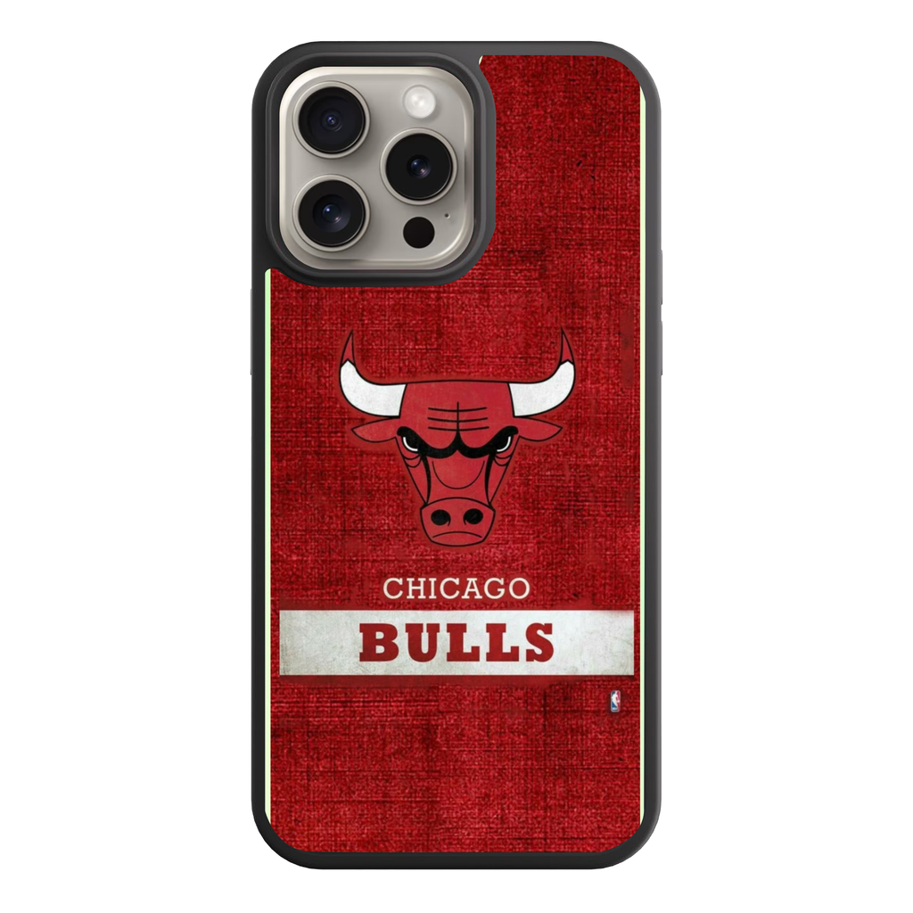 NBA Chicago Bulls Phone Case For iPhone Samsung Galaxy Pixel - Chicago Bulls Logo And White Stripe On Red Textured Background