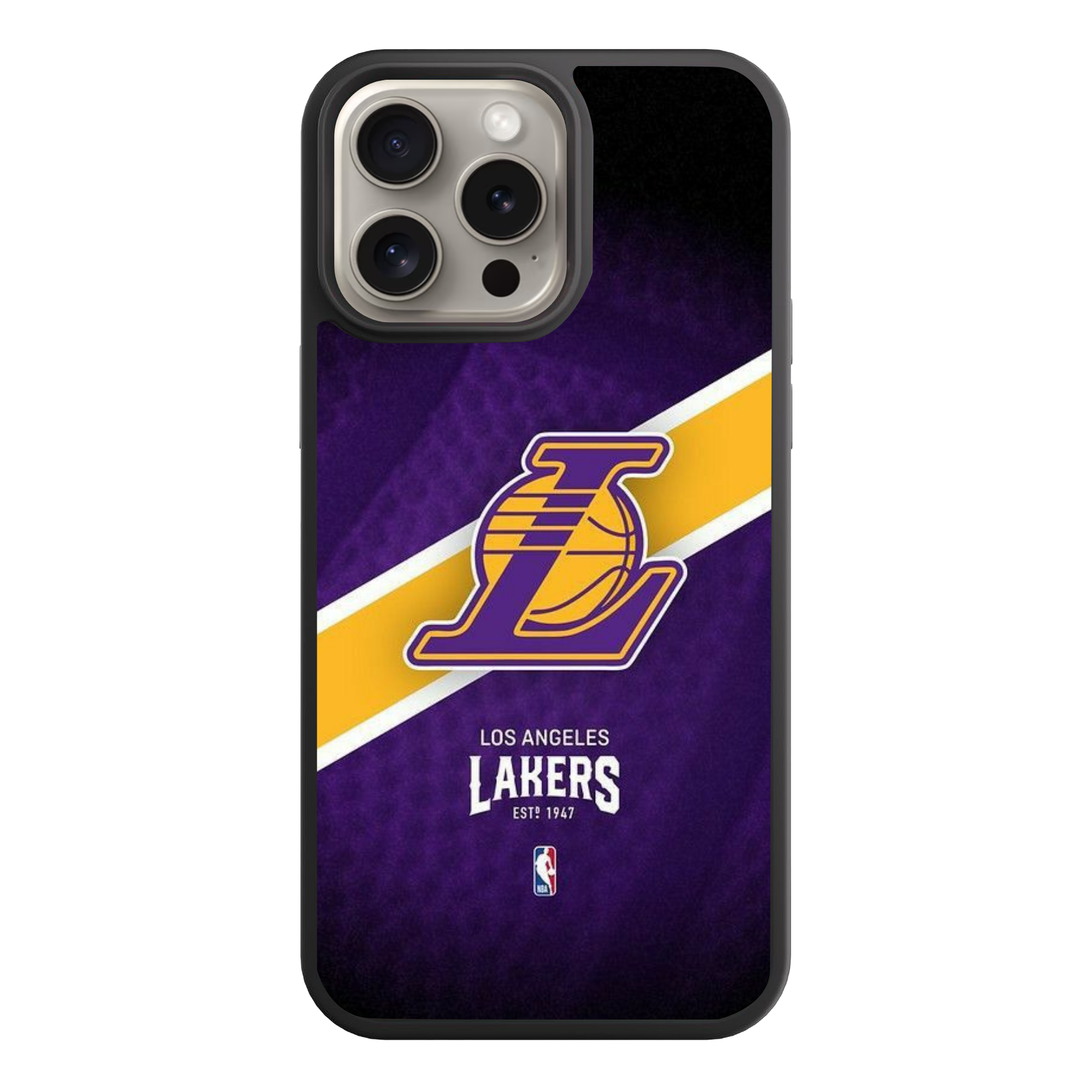 NBA Los Angeles Lakers Phone Case For iPhone Samsung Galaxy Pixel - Los Angeles Lakers Logo And Diagonal Stripe On Textured Purple Background