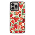 Strawberry Pattern Phone Case For iPhone Samsung Galaxy Pixel - Illustrated Strawberry And Flower Pattern On Cream Background