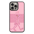 Pink Panther Phone Case For iPhone Samsung Galaxy Pixel - Pink Panther Walking With Leopard Pattern Band In Pink Background