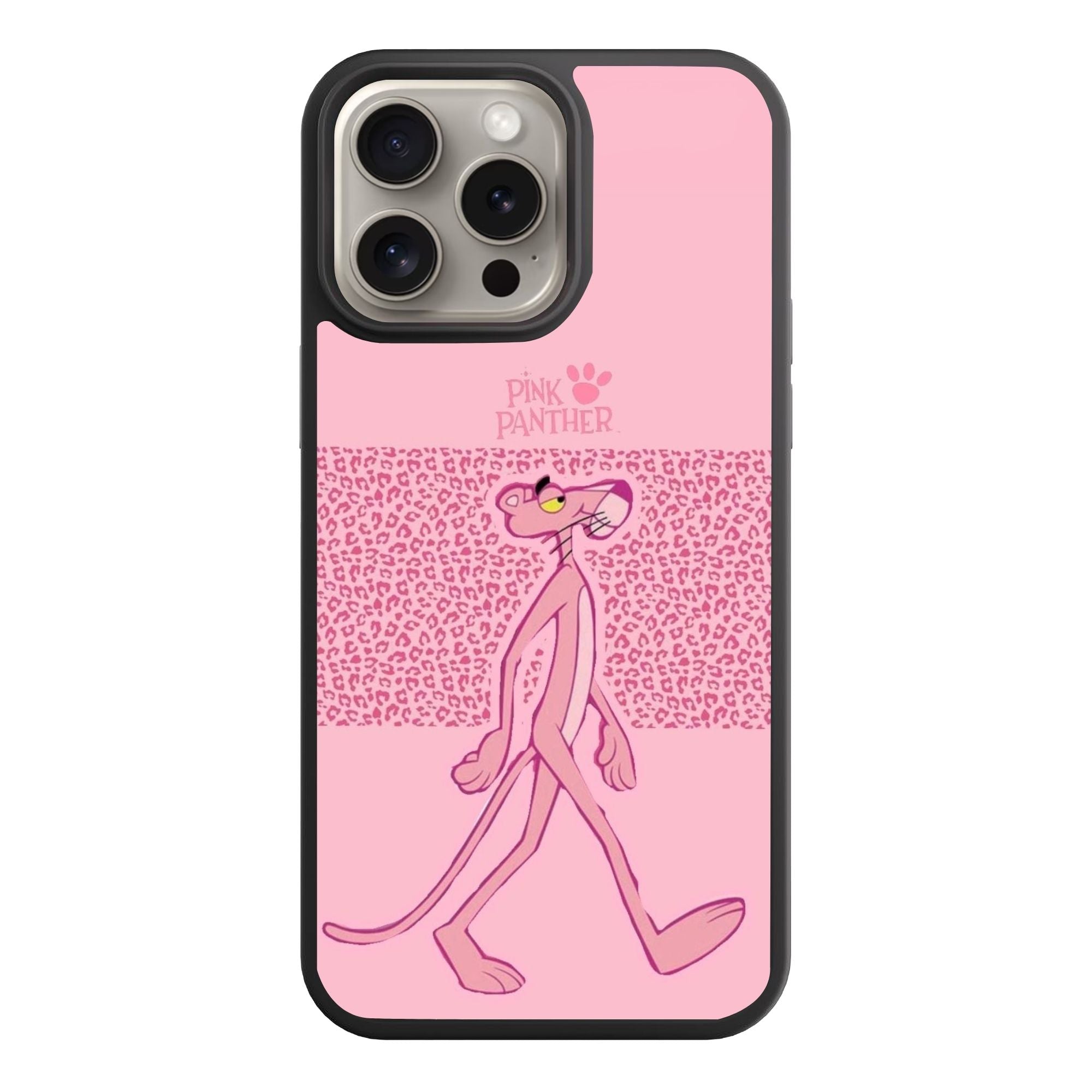 Pink Panther Phone Case For iPhone Samsung Galaxy Pixel - Pink Panther Walking With Leopard Pattern Band In Pink Background