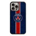 Paris Saint Germain FC Phone Case For iPhone Samsung Galaxy Pixel - Paris Saint Germain FC Crest On Textured Blue Background With Vertical Red Stripe