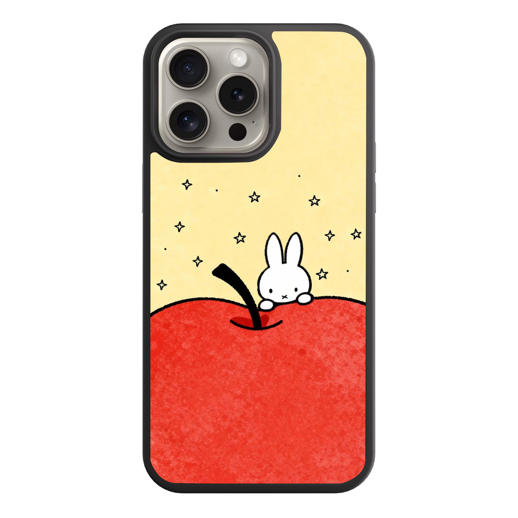 Miffy Phone Case For iPhone Samsung Galaxy Pixel - Miffy Peeking Behind Giant Apple With Stars In Cream Background