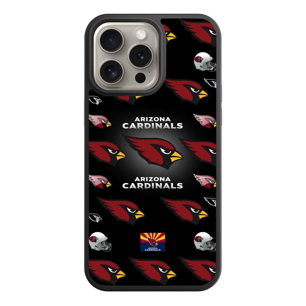 NFL Arizona Cardinals Phone Case For iPhone Samsung Galaxy Pixel - Arizona Cardinals Logos and Helmets Pattern on Black Background