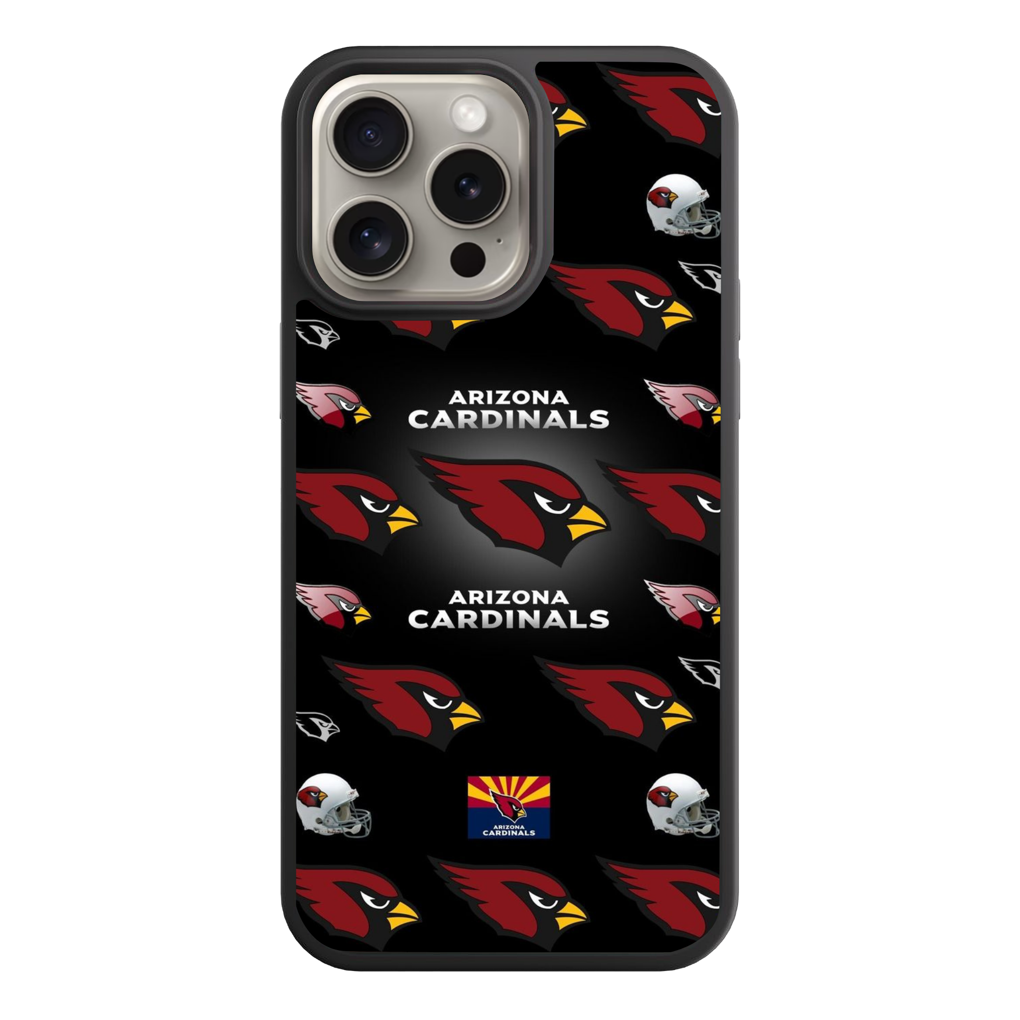 NFL Arizona Cardinals Phone Case For iPhone Samsung Galaxy Pixel - Arizona Cardinals Logos and Helmets Pattern on Black Background