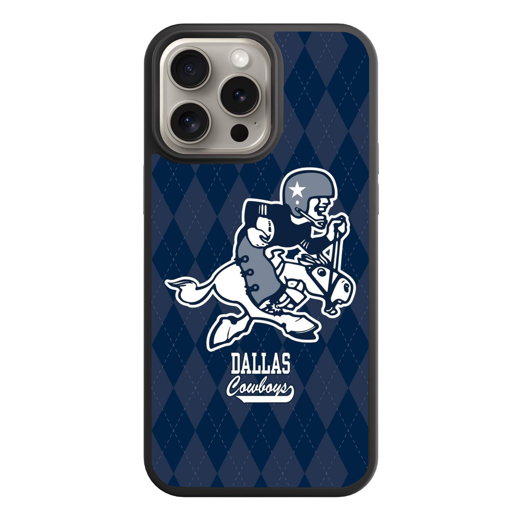 NFL Dallas Cowboys Phone Case For iPhone Samsung Galaxy Pixel - Dallas Cowboys Retro Mascot And Wordmark On Navy Argyle Background