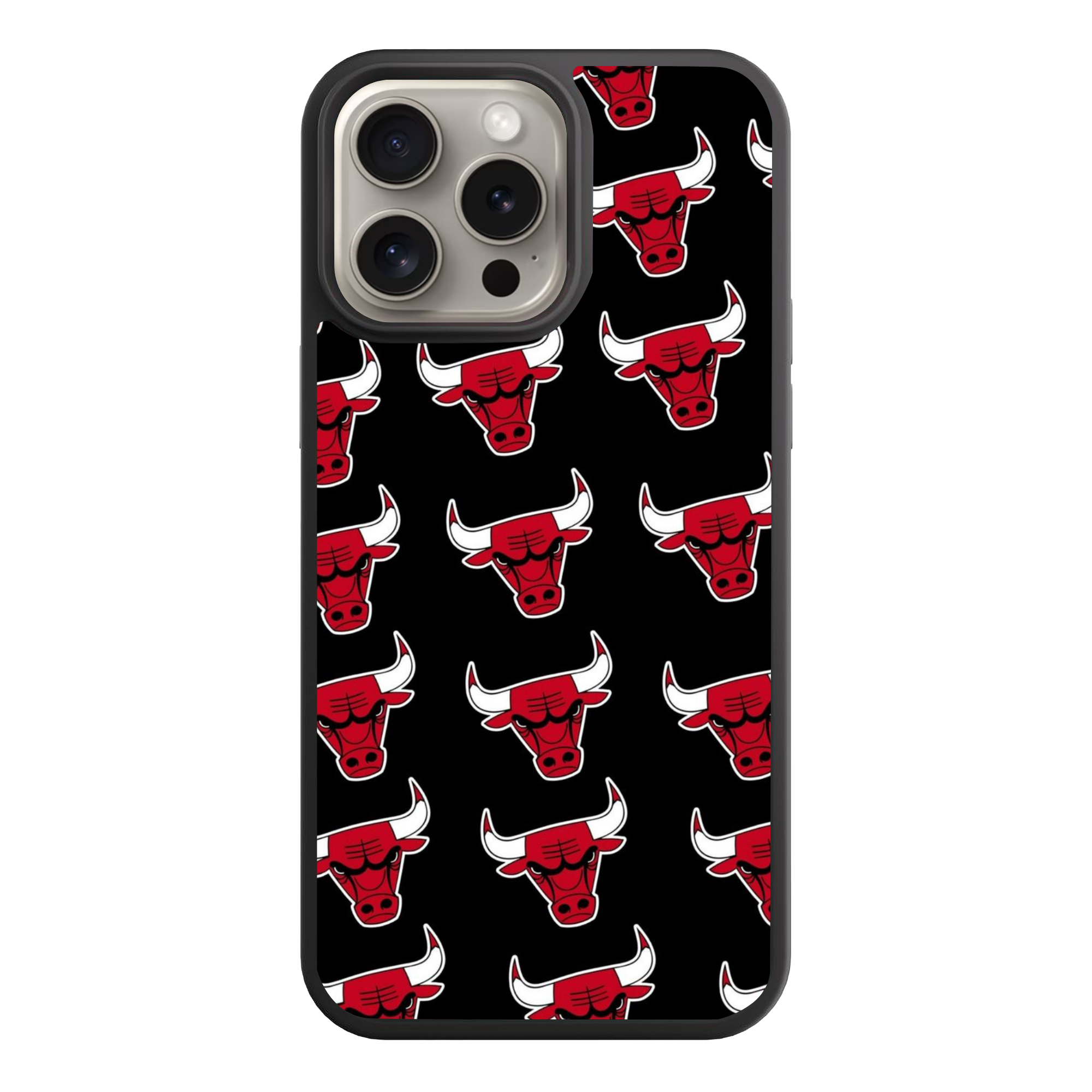 NBA Chicago Bulls Phone Case For iPhone Samsung Galaxy Pixel - Chicago Bulls Logo Pattern On Black Background