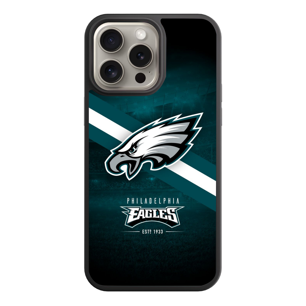NFL Philadelphia Eagles Phone Case For iPhone Samsung Galaxy Pixel - Philadelphia Eagles Logo And Diagonal Stripe On Stadium Background