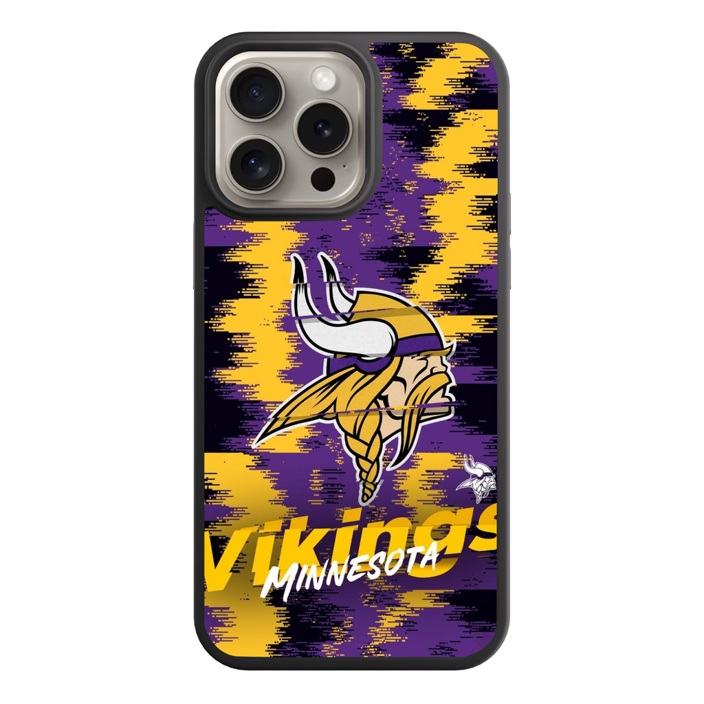 NFL Minnesota Vikings Phone Case For iPhone Samsung Galaxy Pixel - Minnesota Vikings Logo And Wordmark On Pixelated Textured Background