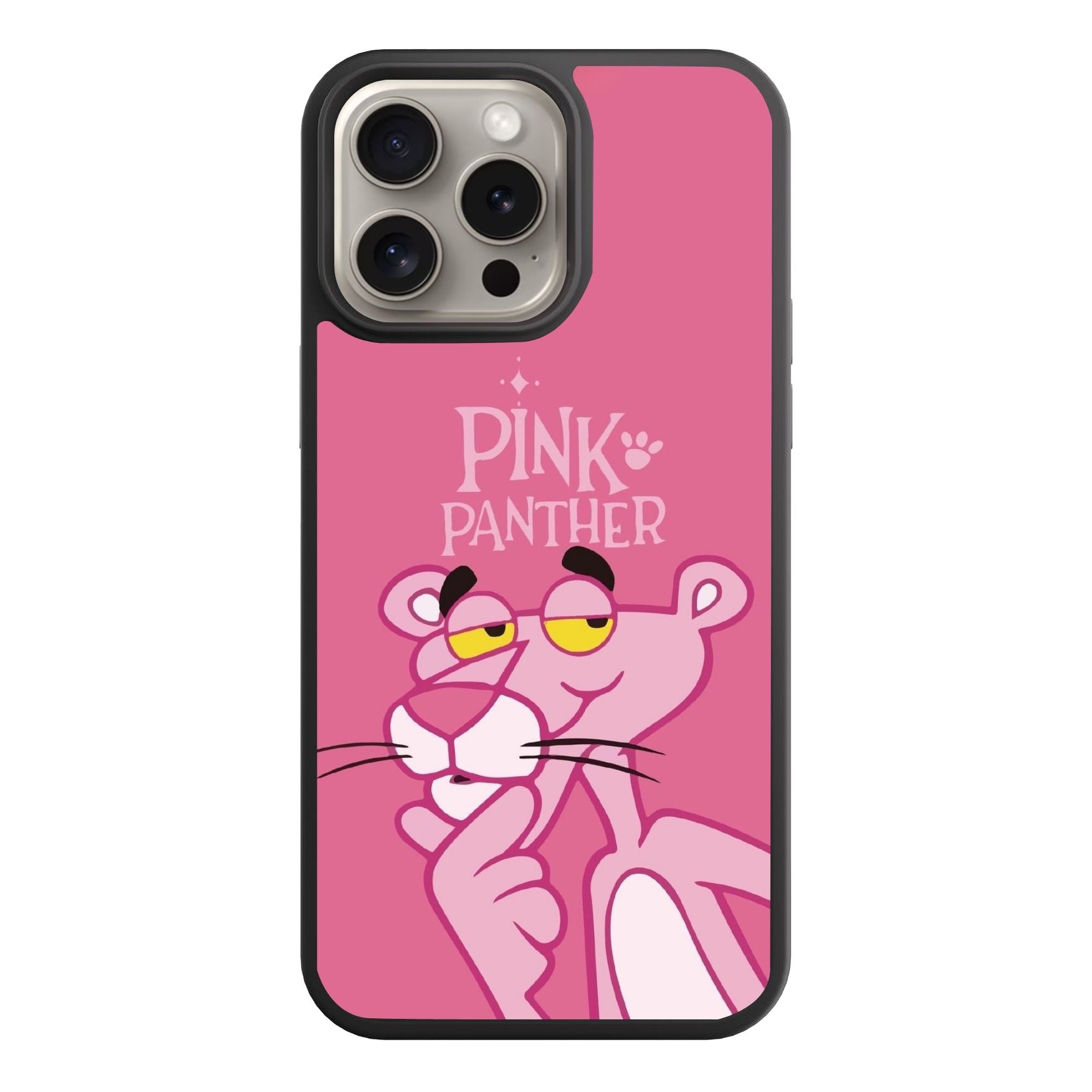 Pink Panther Phone Case For iPhone Samsung Galaxy Pixel - Pink Panther Thinking Under Logo In Pink Background
