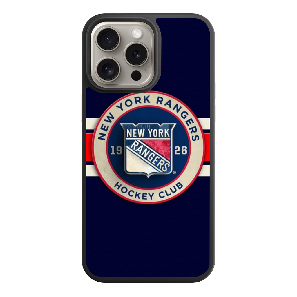 NHL New York Rangers Phone Case For iPhone Samsung Galaxy Pixel - New York Rangers Roundel Logo And Horizontal Stripes On Navy Blue Background