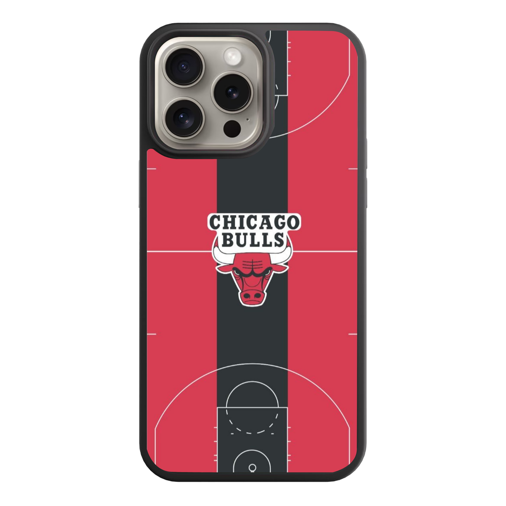 NBA Chicago Bulls Phone Case For iPhone Samsung Galaxy Pixel - Chicago Bulls Logo On Red And Black Basketball Court Art