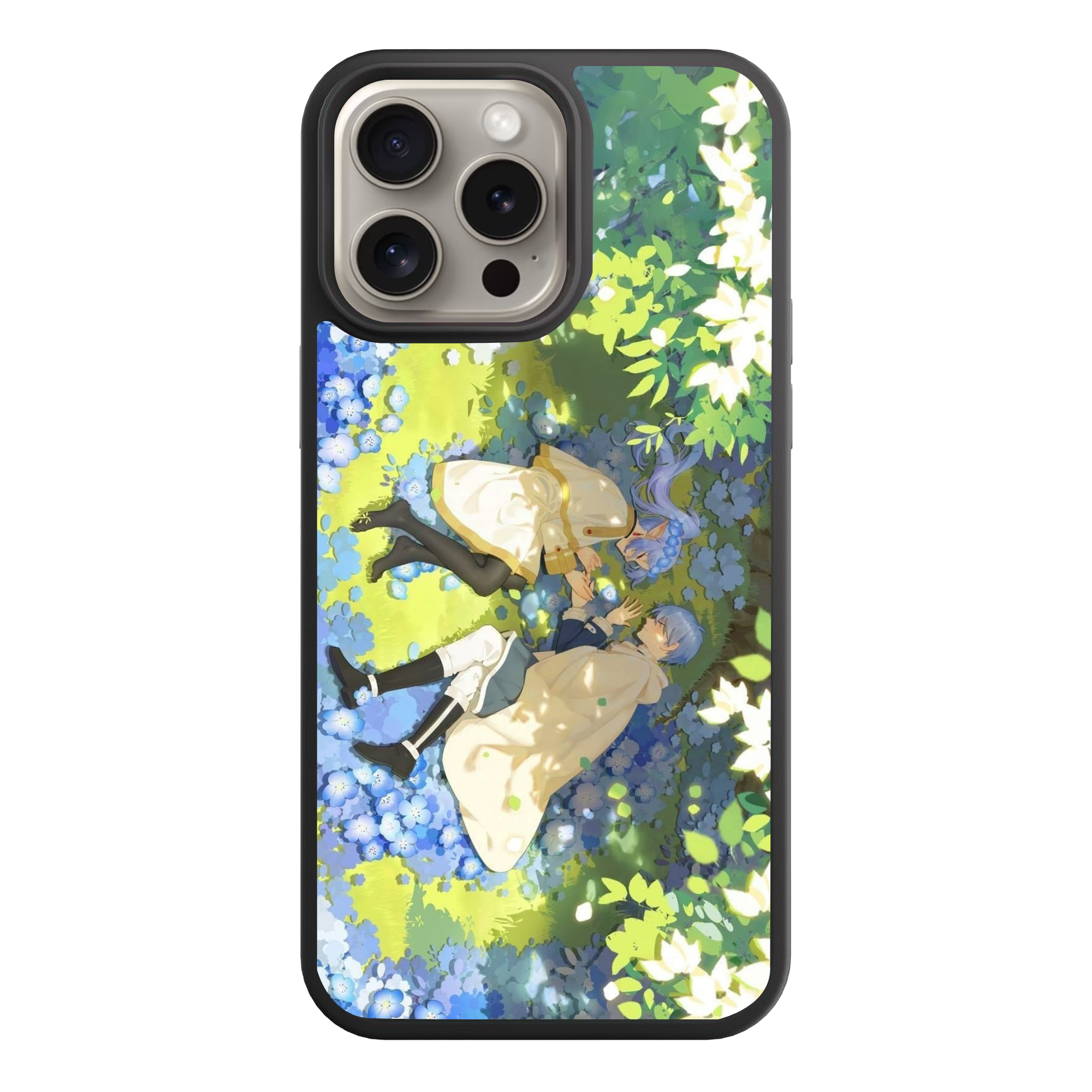Frieren Beyond Journeys End Phone Case For iPhone Samsung Galaxy Pixel - Frieren And Himmel Lying In Blue Flower Field