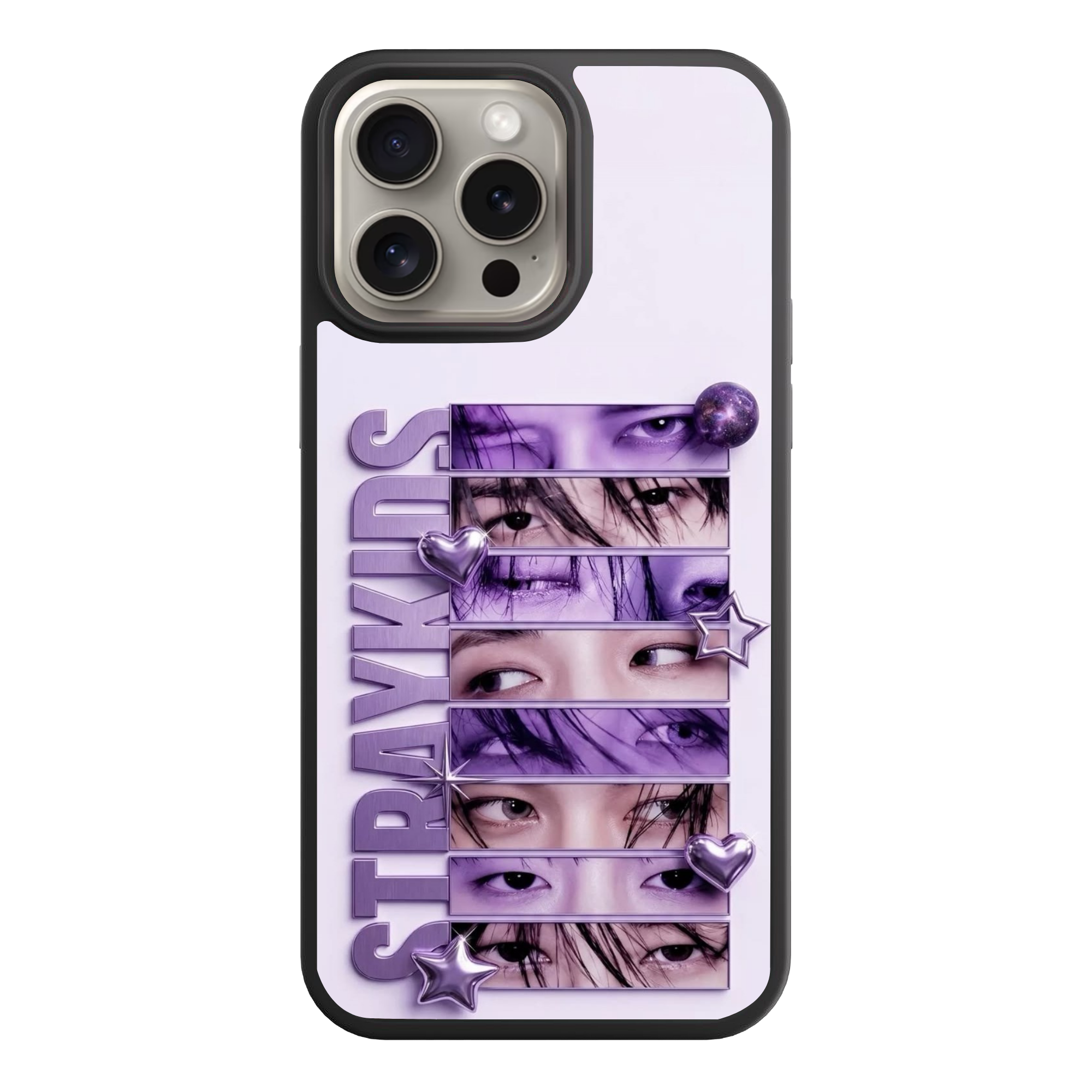 Stray Kids Phone Case For iPhone Samsung Galaxy Pixel - Stray Kids Logo Text And Members Eyes In Purple Bars On Purple Background