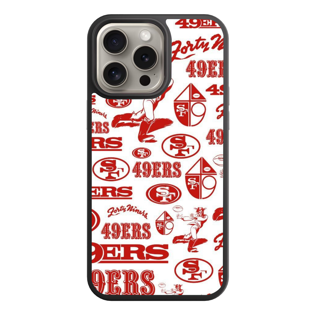 NFL San Francisco 49ers Phone Case For iPhone Samsung Galaxy Pixel - San Francisco 49ers Retro Mascot And Logo Pattern On White Background
