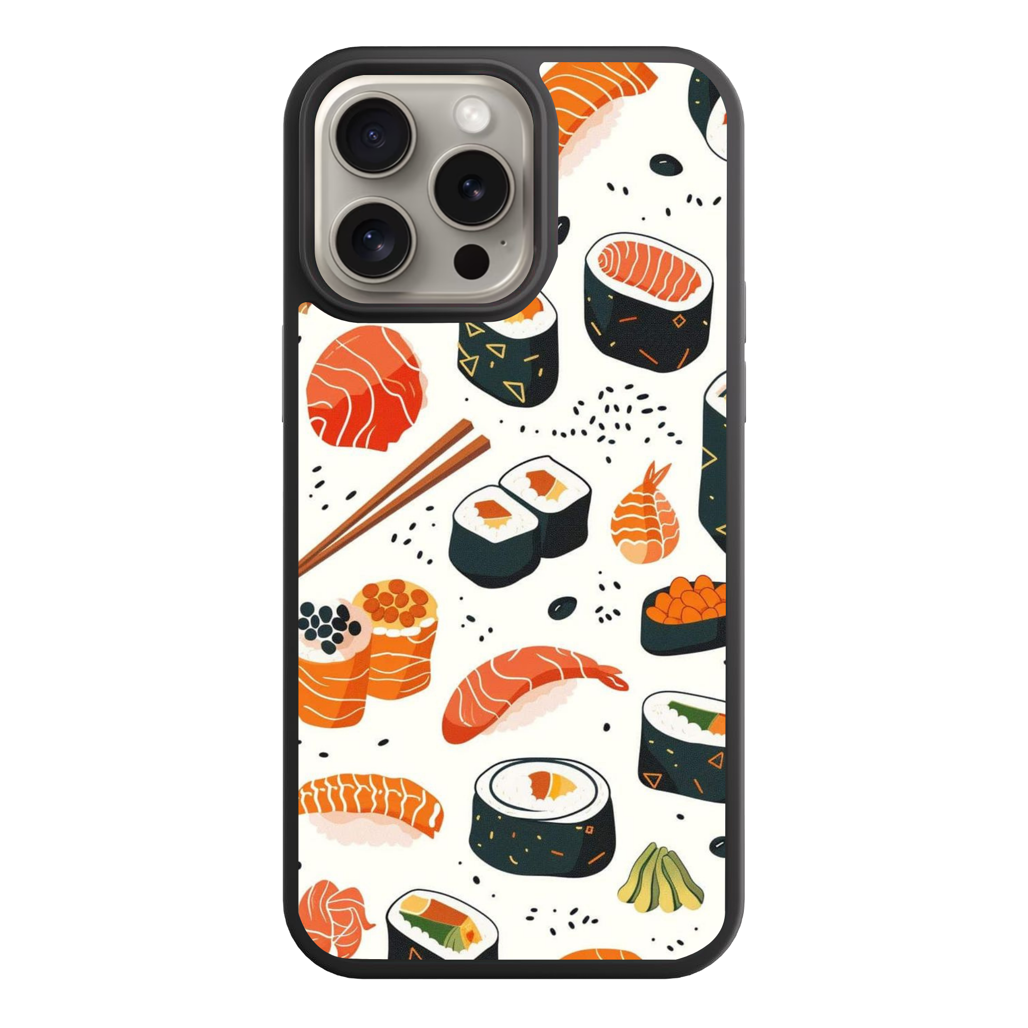 Sushi Pattern Phone Case For iPhone Samsung Galaxy Pixel - Illustrated Japanese Sushi Mix Pattern In White Background